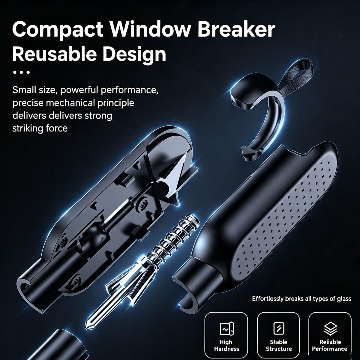 TERRASTRIKE Car Escape Tool, Underwater Function Window Breaker & Hidden Seatbelt Cutter, Vehicle Crash Rescue Safety Hammer, 2 Pack Automotive Life Saving Tool (Black)