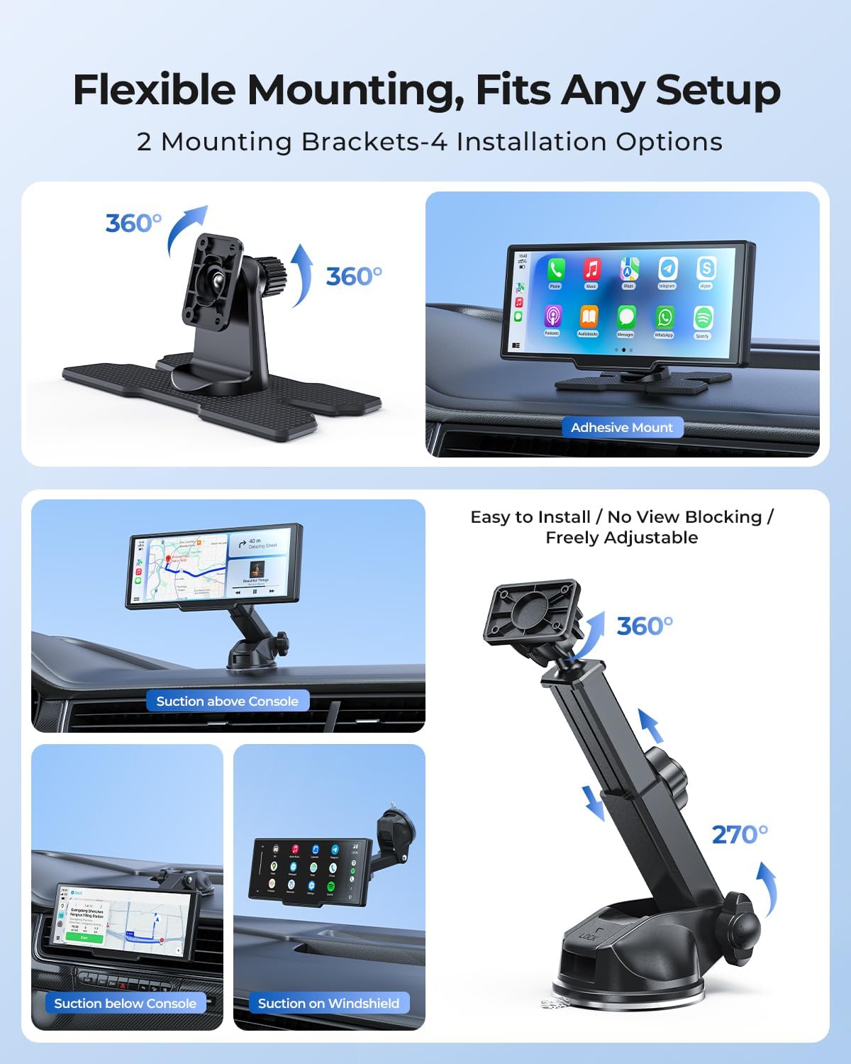 9.26" Wireless Carplay Screen for Car with 4K Dash Cam & HD Backup Camera