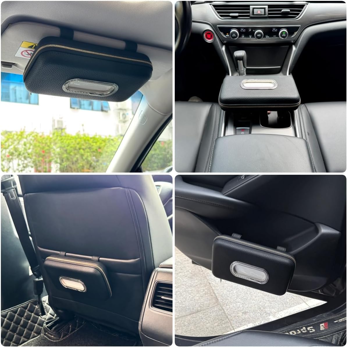 Car Tissue Holder, Sun Visor Napkin Holder, Car Visor Tissue Holder, Luxury PU Leather Backseat Tissue Case Holder (Black)