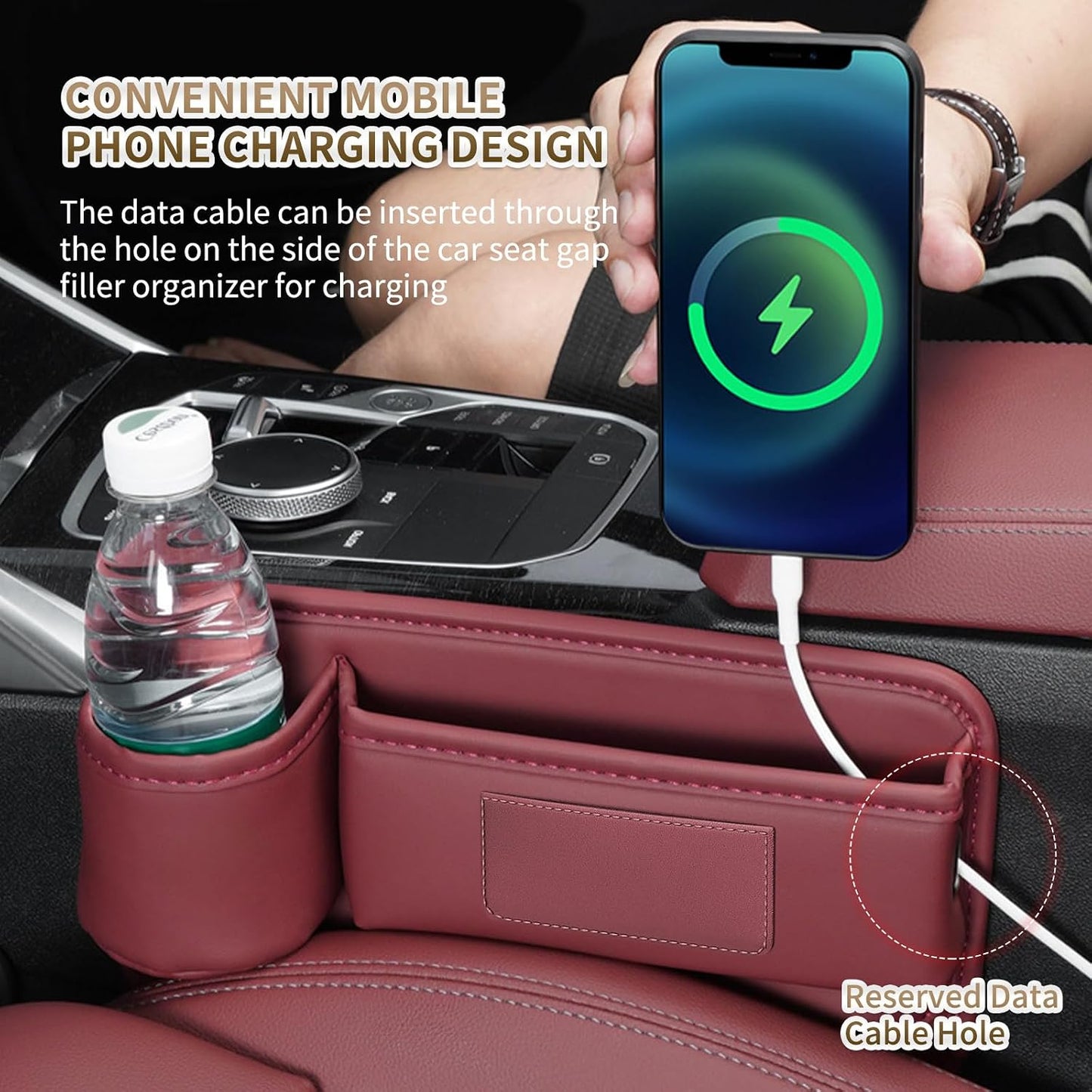 Kwak's Car Seat Gap Filler 2 Pack PU Leather Organizer with Cup Holder | Fits gaps 0.2–1.2 inches| Blocks Dropped Items | Holds Cups Up To 2.8"| Tool-free Install | Easy to Wipe Clean