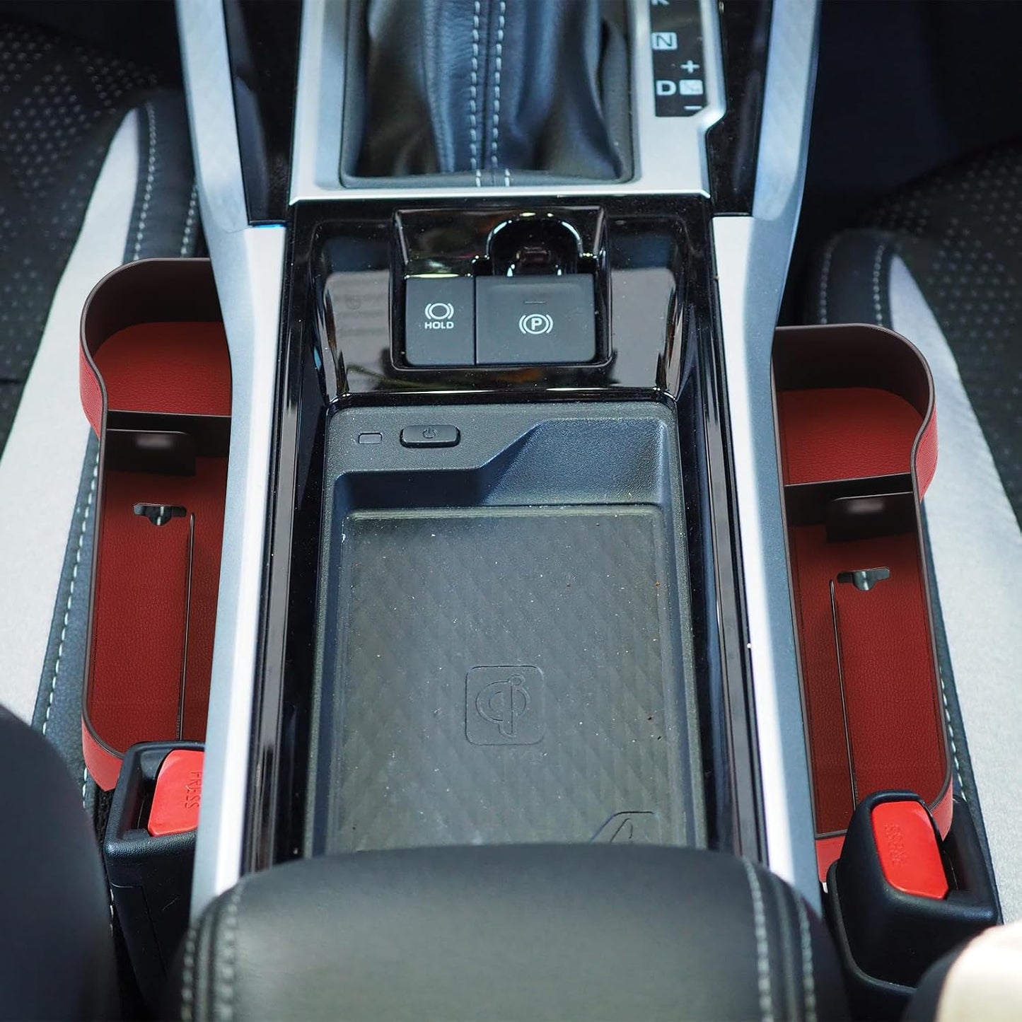 HARFINGTON 2pcs Car Seat Gap Filler Organizer 10.2 x 6.5 x 2.8 Inch PP Universal Car Organizer Storage Box Between Seat and Console (Left+Right) with Cup Holders for Phone Keys, Black