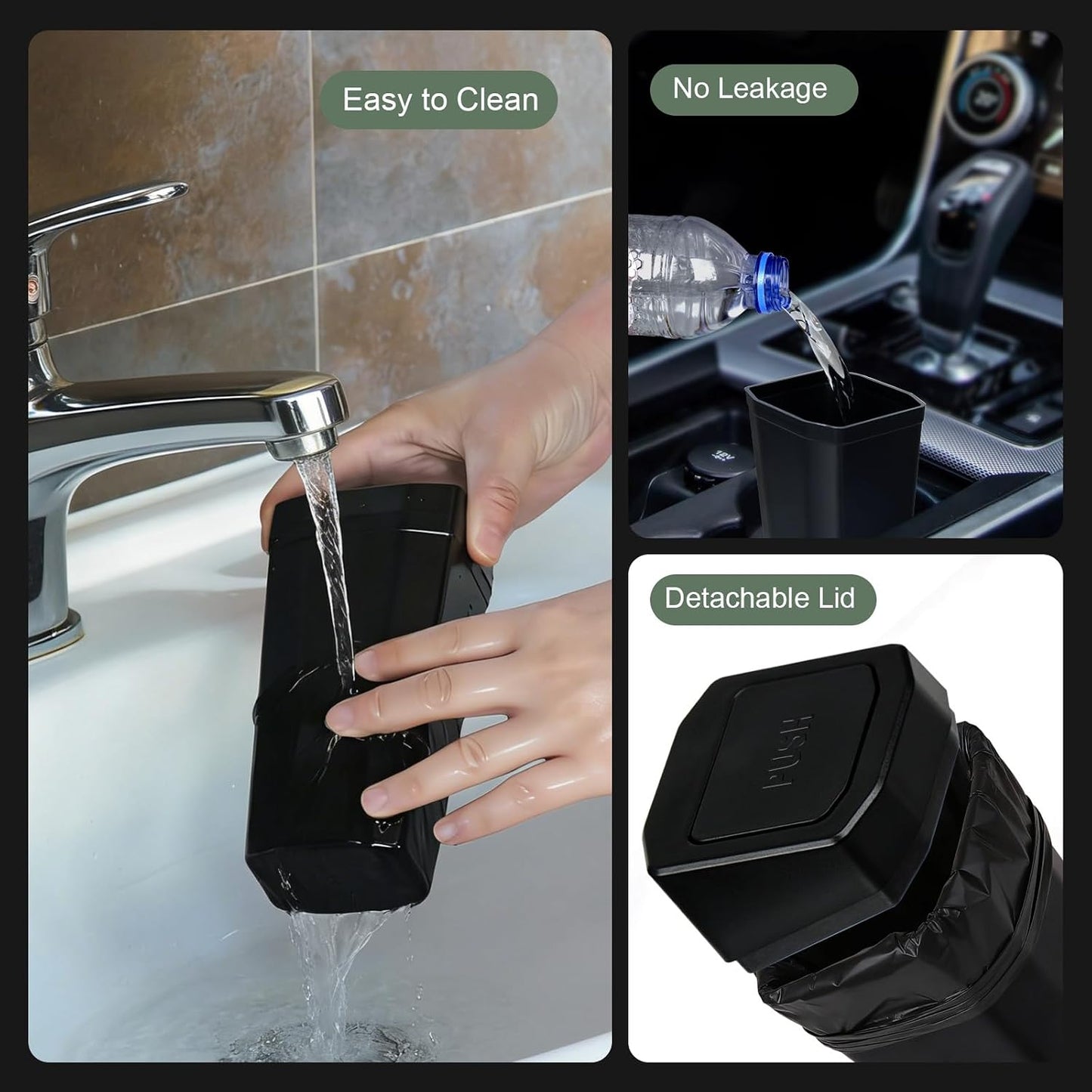 Car Trash Can with Lid - 2 Packs Mini Car Garbage Can Bin for Cup Holder - Black Small Leakproof Vehicle Trash Bin for Back Seat, Cute Automotive Accessories Organizers and Storage for Door SUV Truck