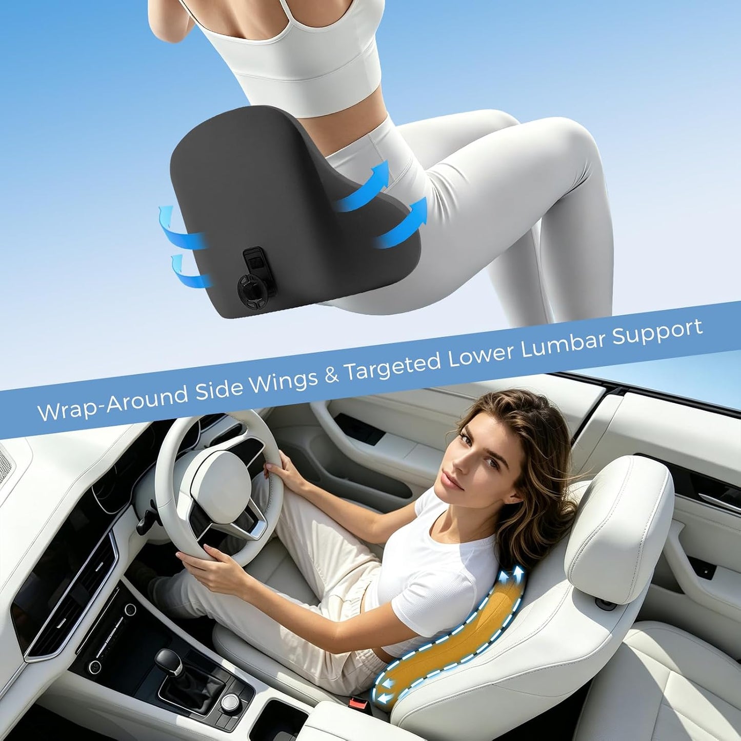 BABUR Ergonomic Memory Foam Lumbar Support Pillow for Car, Back Pain Relief | Ergonomic 100% Memory Foam, Back Pain Relief, Comfort Lower Back Support for Office Chairs, Car Seat, Wheelchair