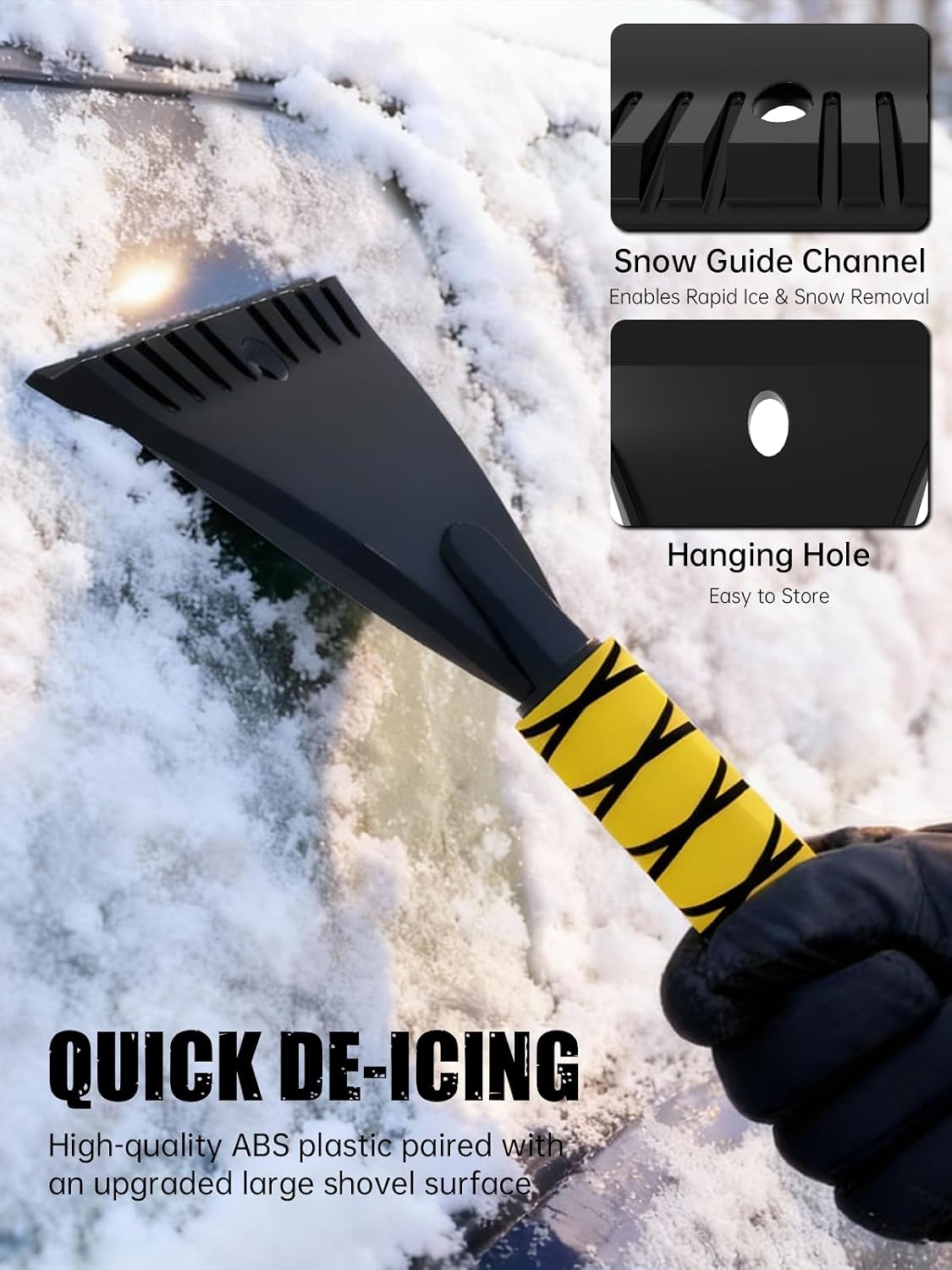 MIKKUPPA 27" Snow Brush and Ice Scrapers for Car Windshield, Yellow | Detachable Windshield Scraper, Snow Removal Tool with Curved Connector & Ergonomic Foam Grip for Cars, Trucks, SUVs