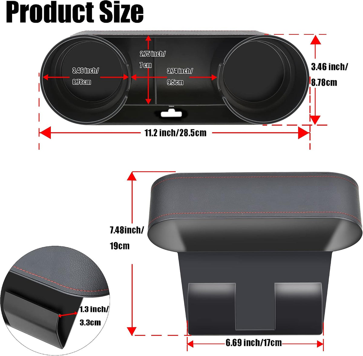 IOKONE Console Side Pocket Cup Holder for Car, Slim Black