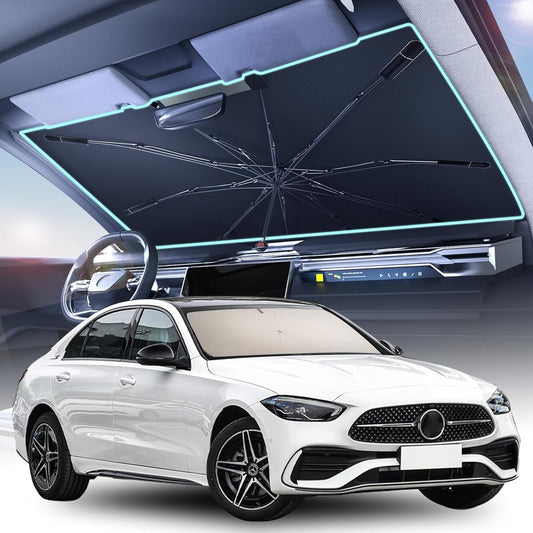 [2026 Upgrade] Coverado Windshield Sun Shade, UPF80+ Sunshade for Car Windshield Blocks Heat & UV Rays, Thickened Vinyl Coating Keep Cool Protect Interior, M 57”x32” for Sedans/SUVs