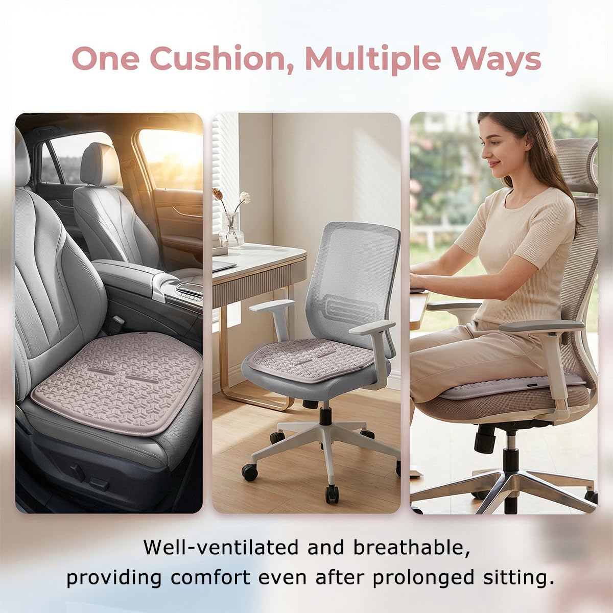 Gel Car Seat Cushion, Soft Cooling Breathable Anti-Slip Driver Seat Mat for Sciatica & Coccyx Pain Relief, Comfortable Auto Interior Chair Protector Pad, Universal Fit (Khaki)