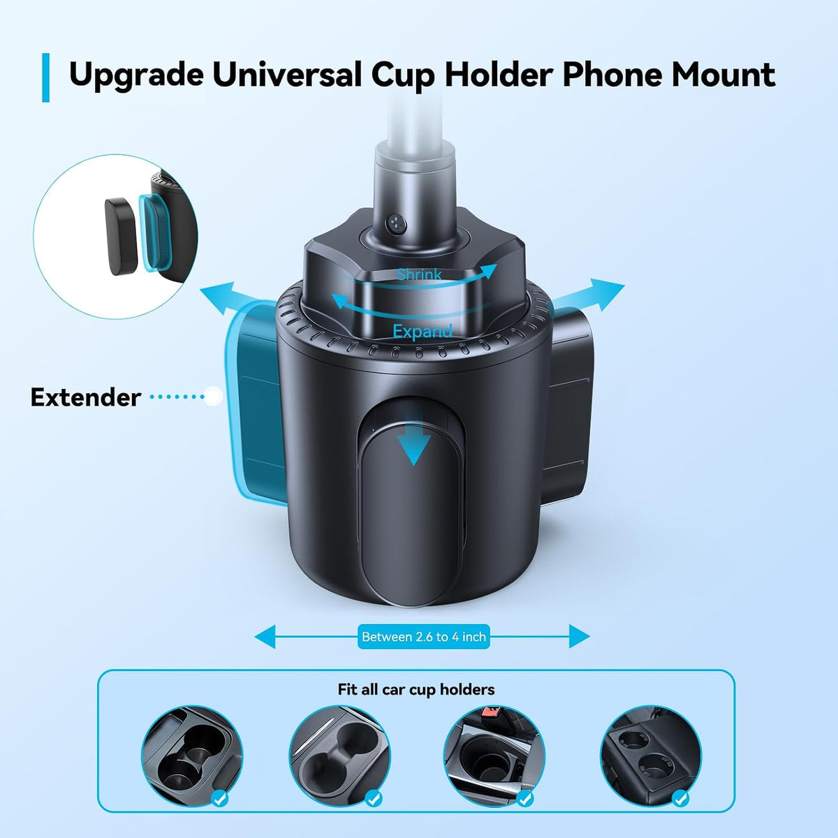 TECKNET Cup Holder Phone Mount,Dual-Mode Fixation System