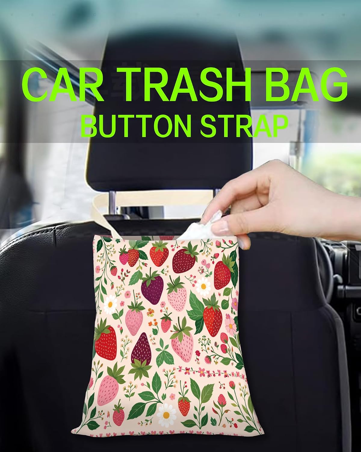 Car Trash Can, Durable Hanging Car Trash Garbage Bag, Cute Automotive Garbage Cans Organizer, Cute Strawberry Leaf