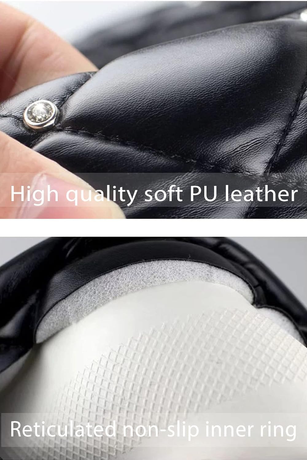 Diamond Black Leather Bling Steering Wheel Cover for Women Car Steering Wheel Protector Queen Rhinestones Anti-Slip Universal Fit 14 1/2-15 inch