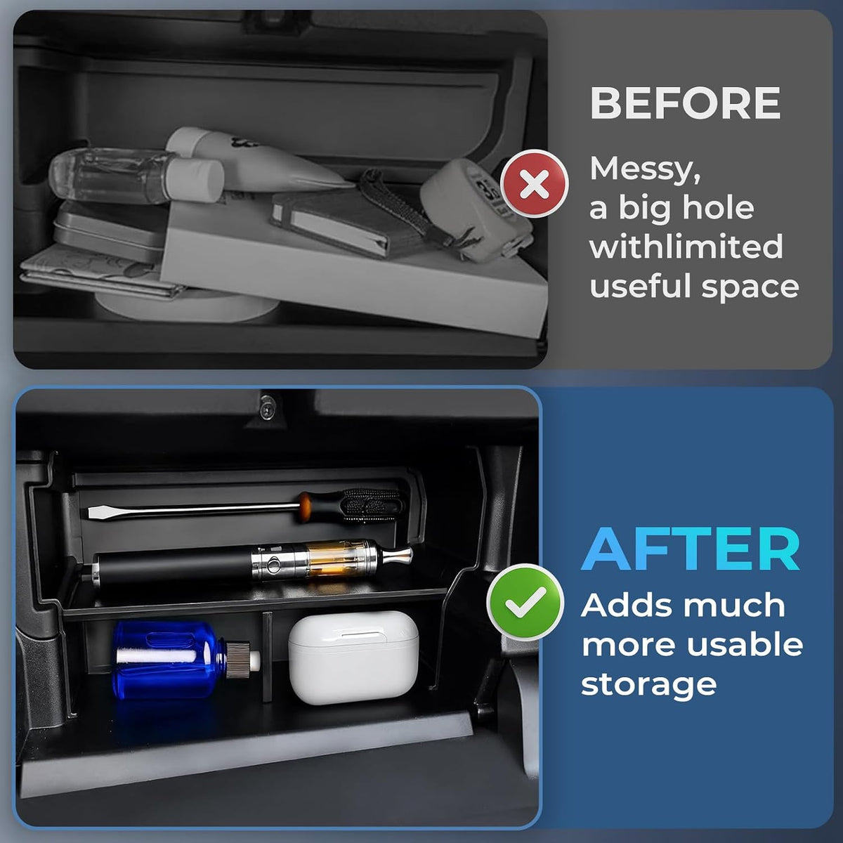 Glove Box Dividers Organizer Compatible with Toyota Tacoma 2024 2025 2026 (4th Gen Tacoma), Interior Accessories Glove Box Compartment Insert Storage Dividers for 2024-2026 Tacoma, Black