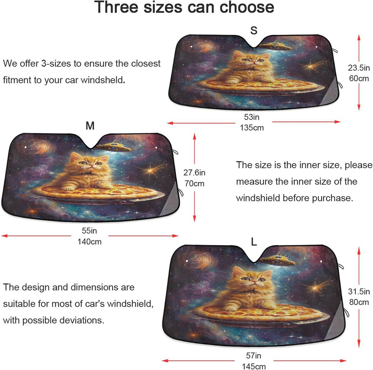 Pizza Cats Galaxy Car Windshield Sun Shade Space Kitty Car Sun Visor for UV Rays and Sun Heat Protection Summer Blocks Heat and Sun Foldable Sun Shield 55x28 Inches, Automotive Interior Accessories
