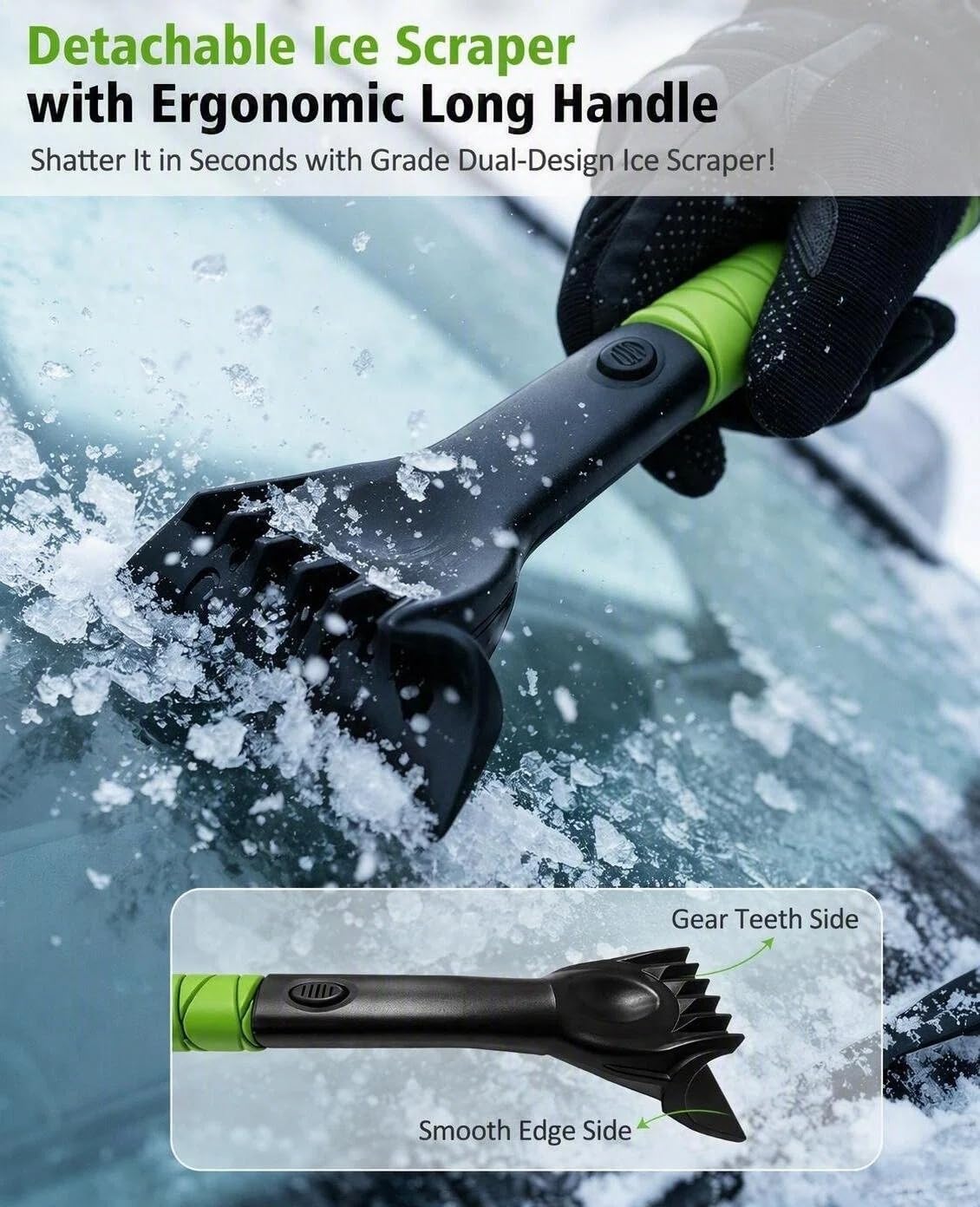 YeewayVeh 57in Snow Brush & Ice Scraper 360° Rotating, Long Handle, Green
