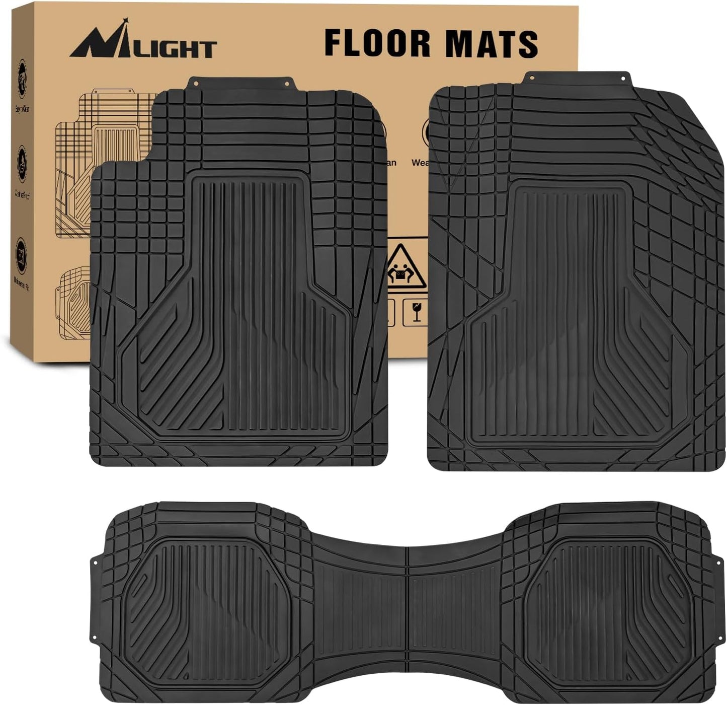 Nilight PVC Floor Mats for Cars Trucks SUVs, Universal Trim to fit for Most Vehicles, All Weather Protection Heavy Duty Floor Liners, Pack of 3