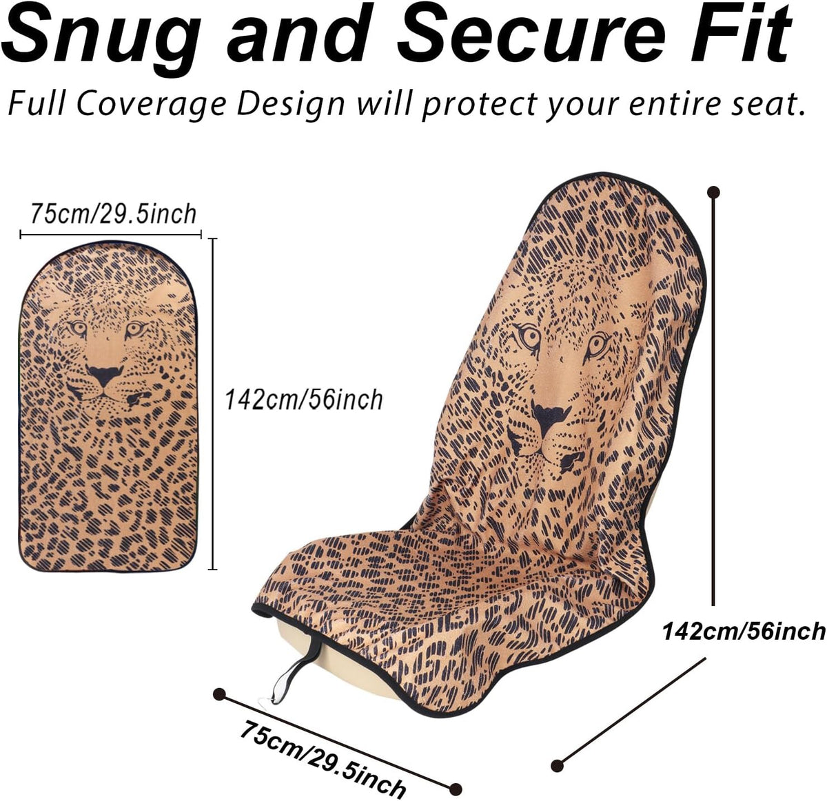 Sweat Towel Car Seat Cover Protector Front Seats for Gym Workout, Running, Swimming, Beach and Hiking, Waterproof Universal Seat Cover for Car, Trucks, Van & SUV (1, Leopard Head, Front)
