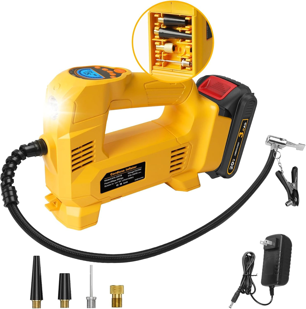 Tire Inflator Air Compressor Kit 150PSI Compatible with Dewalt 20V Battery