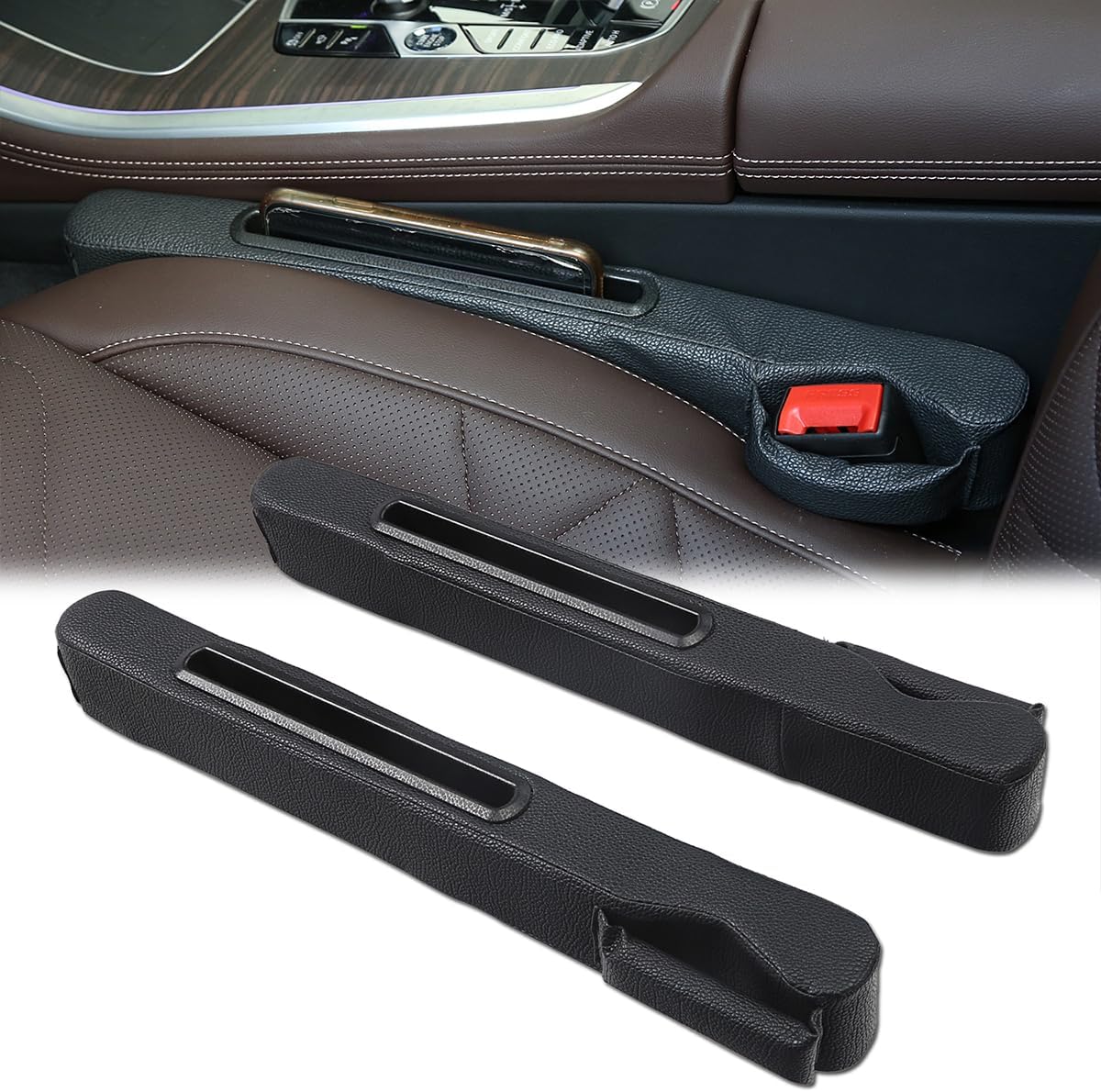 2 Pack Car Seat Gap Filler with Storage Box,Car Console Gap Filler,Fill the Gap Between Seat and Console,Prevent Things from Dropping,Convenient to Storage Keys and Phone(Black2)