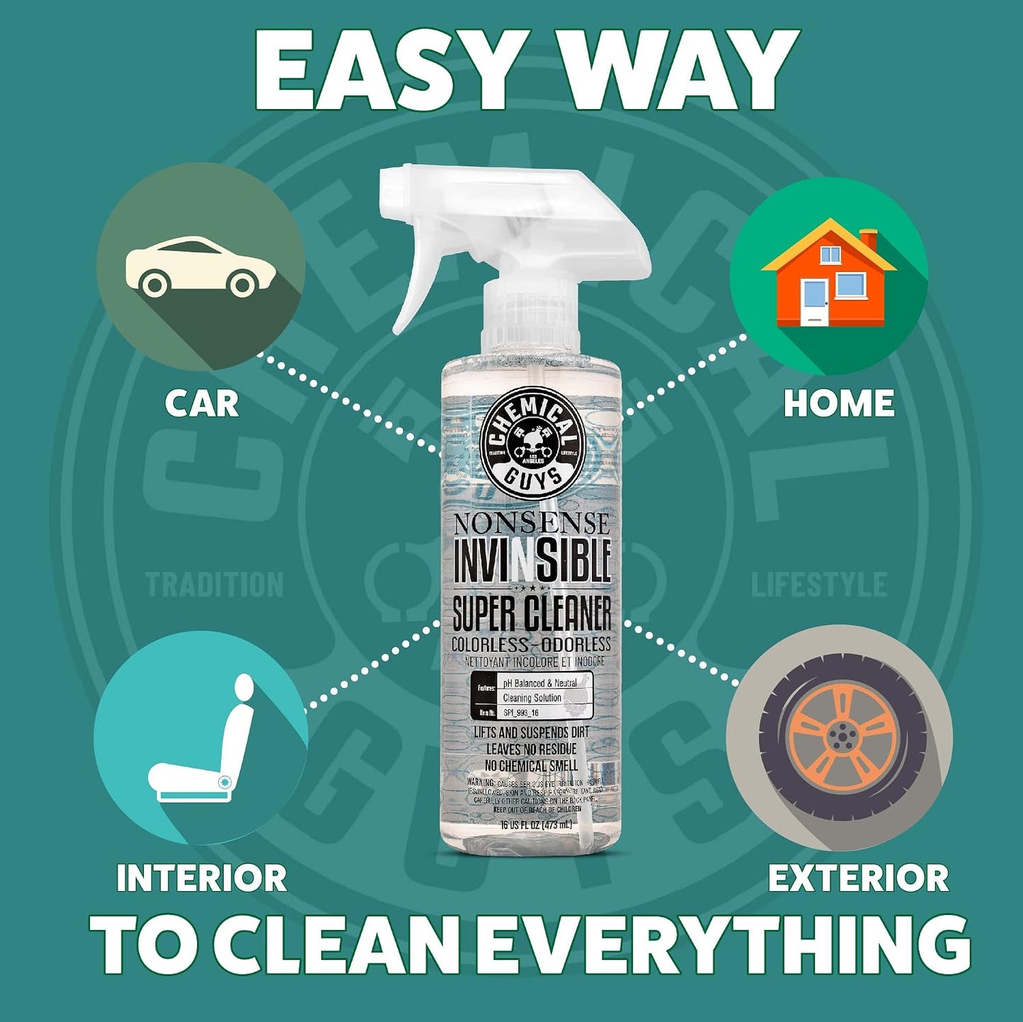 Chemical Guys SPI_191_16ID Interior Deep Cleaning Kit with Lightning Fast Carpet & Upholstery Extractor, Nonsense All Surface Cleaner, Induro 7 Heavy Duty Detailing Brush & 3 Pack Microfiber Towels
