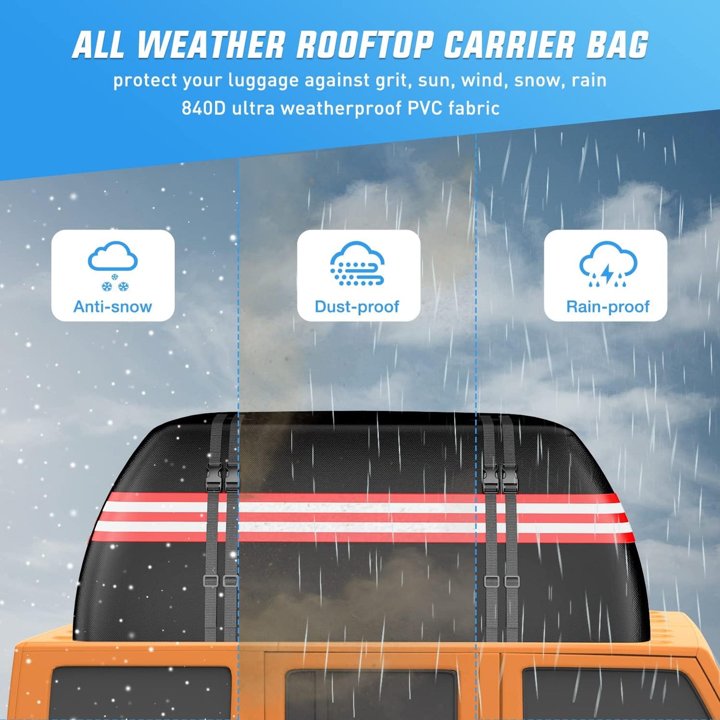 Nilight Car Roof Bag 15 Cubic Feet Waterproof Rooftop Cargo Carrier,Suitable for All Vehicle with/Without Rack - Waterproof Zip,Reflective Strip,Anti-Tear 840D PVC, with Anti-Slip Mat
