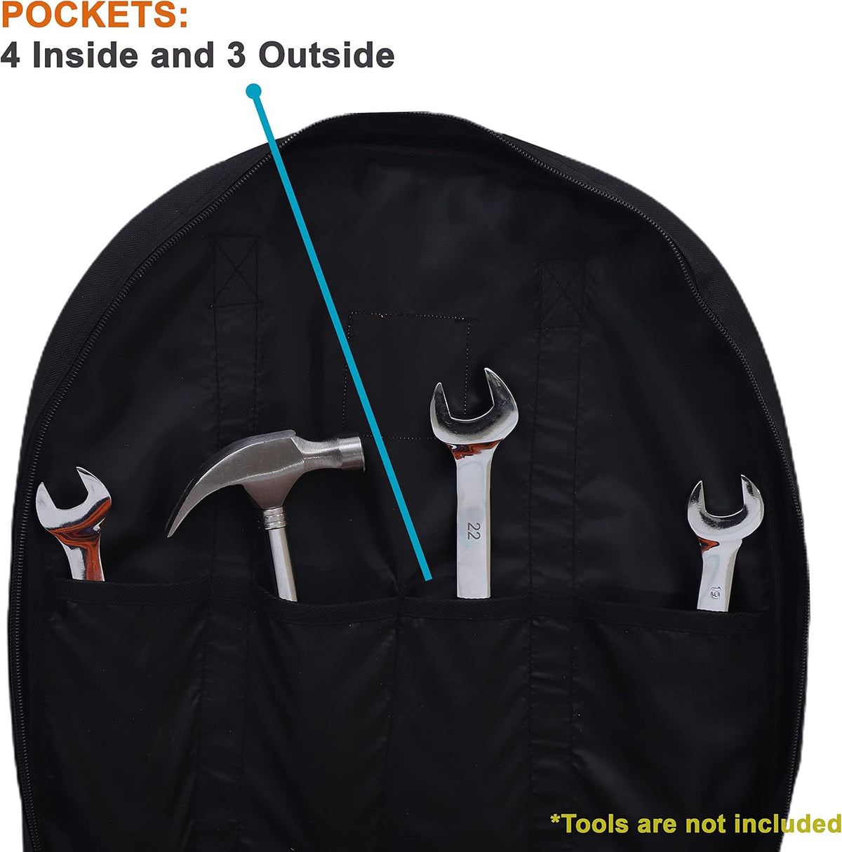 Jumper Cable Bag, 6 Pocket Organizer 15x15x4 In, EV Charging Cords