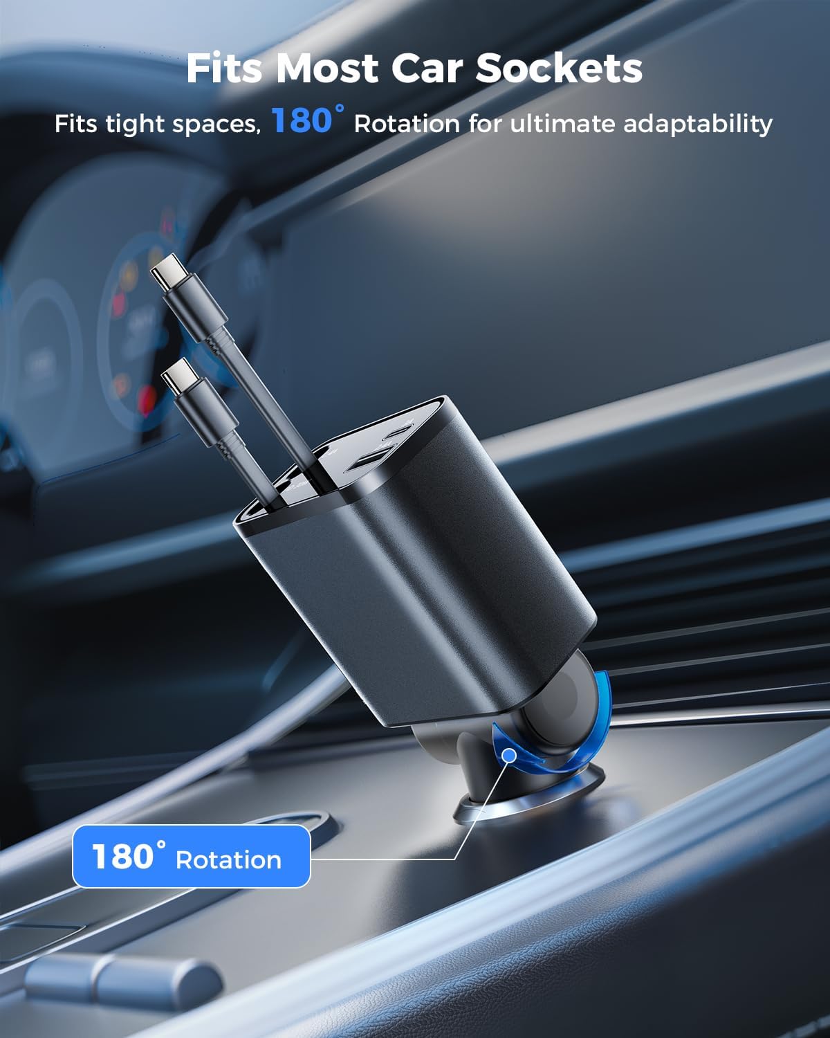 SUPERONE Retractable Car Charger, USB C Car Charger with Dual Type C Cords