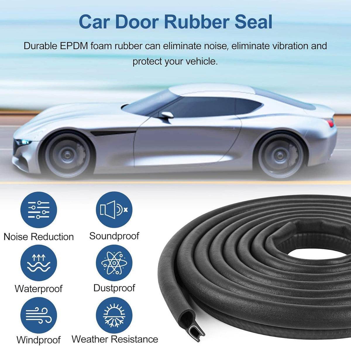 Kikerike Automotive Door Weather Stripping 100Ft Car Door Rubber Edge Trim Seal Strip Gasket with Top Bulb Easy to Install for Car Bus Camper Boat RV Truck Doors and Home Applications
