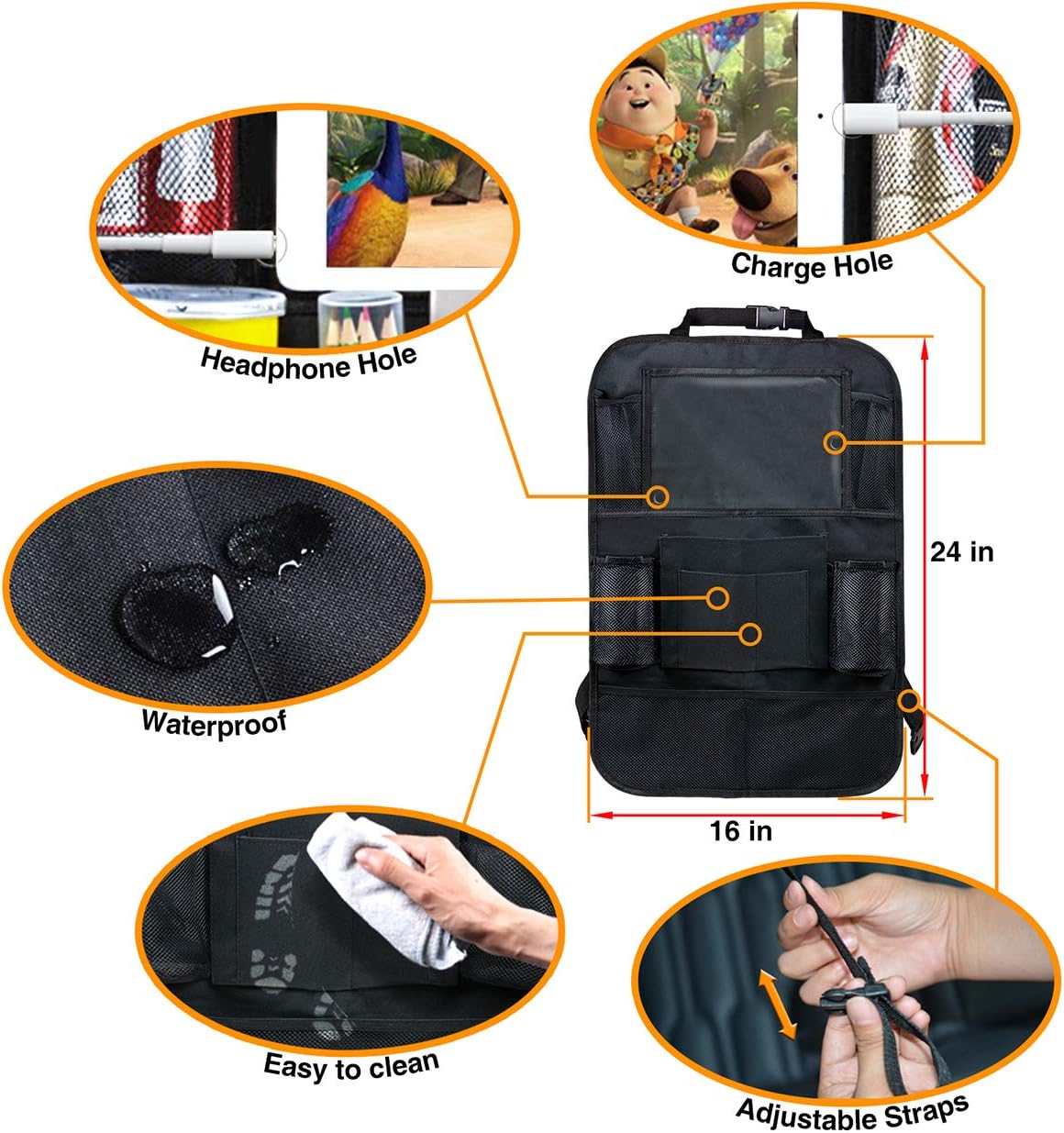 Backseat Organizer for Kids with USB/Headphone Hole - 2 Pack