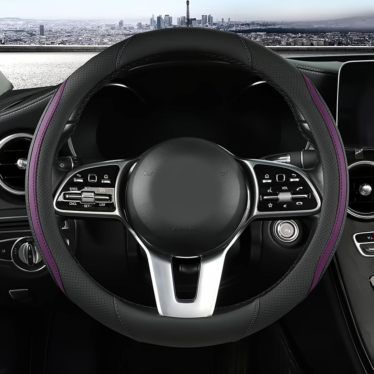 Szttswamp Car Steering Wheel Cover, Microfiber Leather Pink 14.5-15 Inch