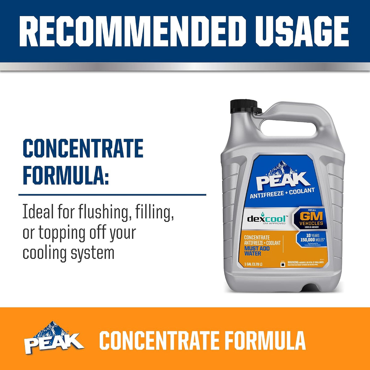PEAK DEX-Cool® Antifreeze + Coolant, Premium Engine Coolant with Antifreeze, Car Antifreeze Coolant Mixture for GM Vehicles, 1 Gallon