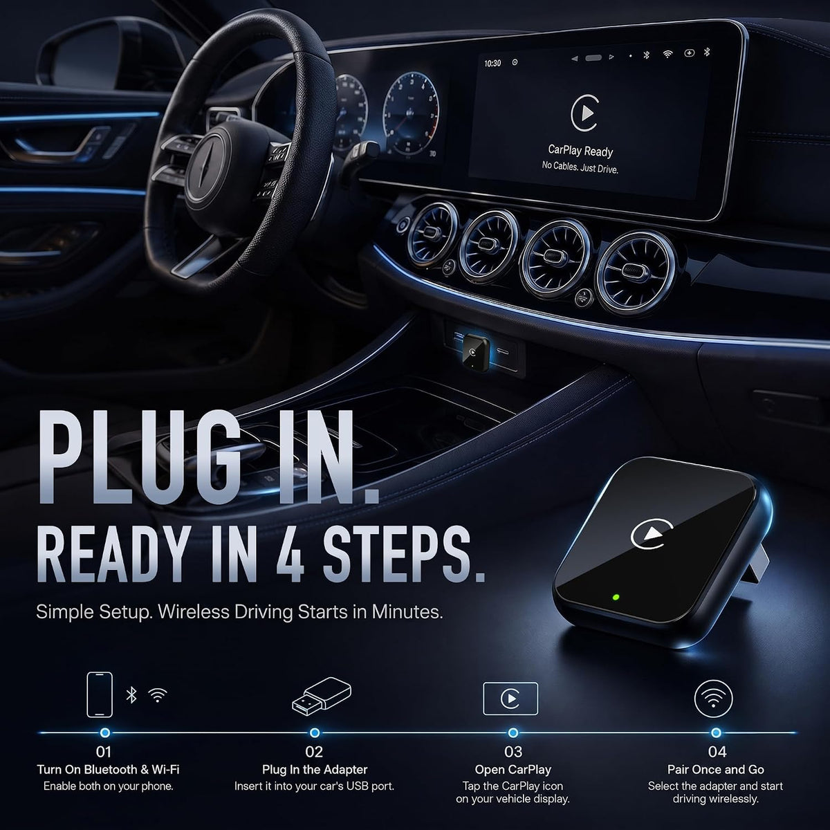 2-in-1 Wireless CarPlay Adapter for Apple CarPlay & Android Auto