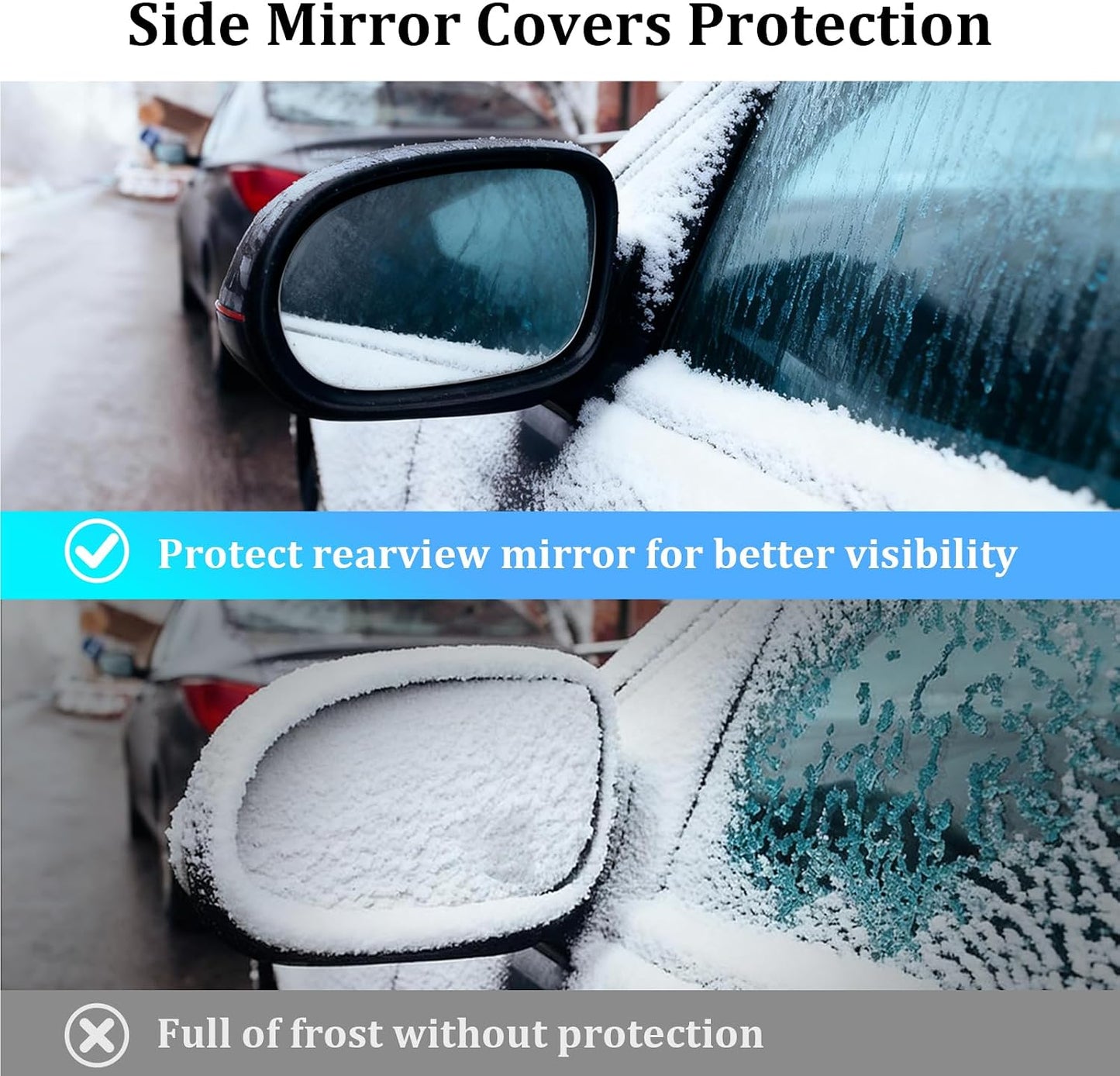 Windshield Cover for Ice and Snow, 600D Car Windshield Cover with Mirror Covers, Upgraded Windproof Includes Elastic Buckles, Frostproof & Dustproof, Fits for Large SUVs Pickups Trucks Vans (78"x 50")