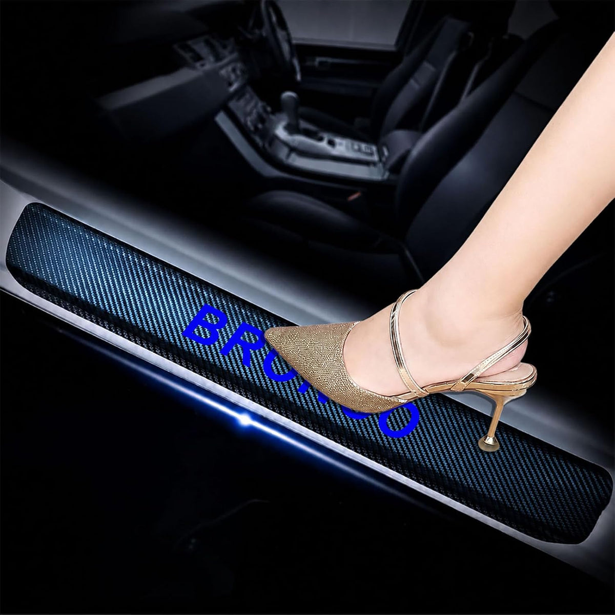 4Pcs Car Door Sill Protector for Ford Bronco, Carbon Fiber Anti-Scratch Guard for Ford Bronco Accessories - Self-Adhesive Car Door & Sill Protector -Blue