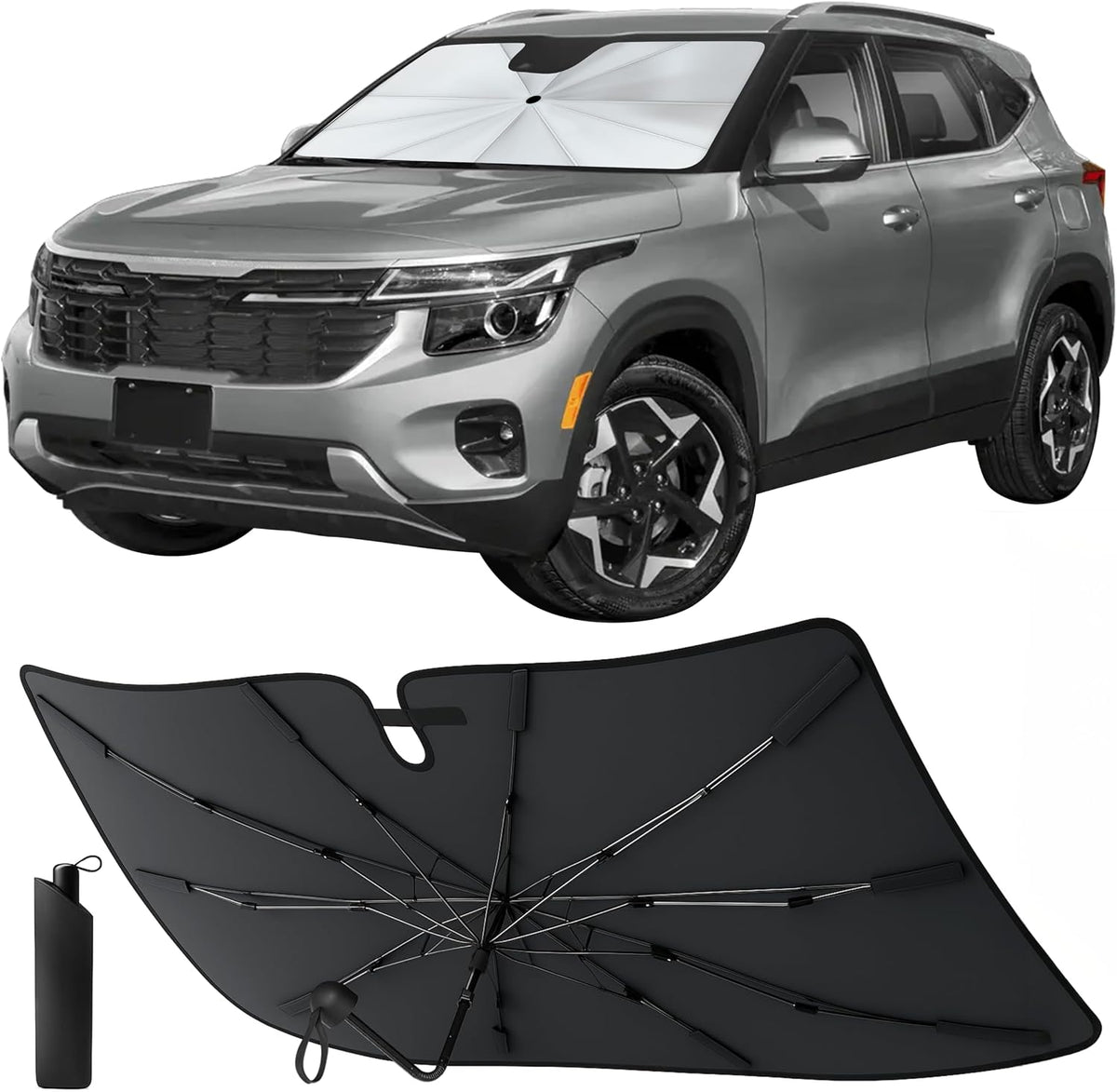 EcoNour Umbrella Windshield Sun Shade, Foldable Front Umbrella Car Windshield Shade with UV & Heat Protection | Sun Visor for Car 57"x36.75"