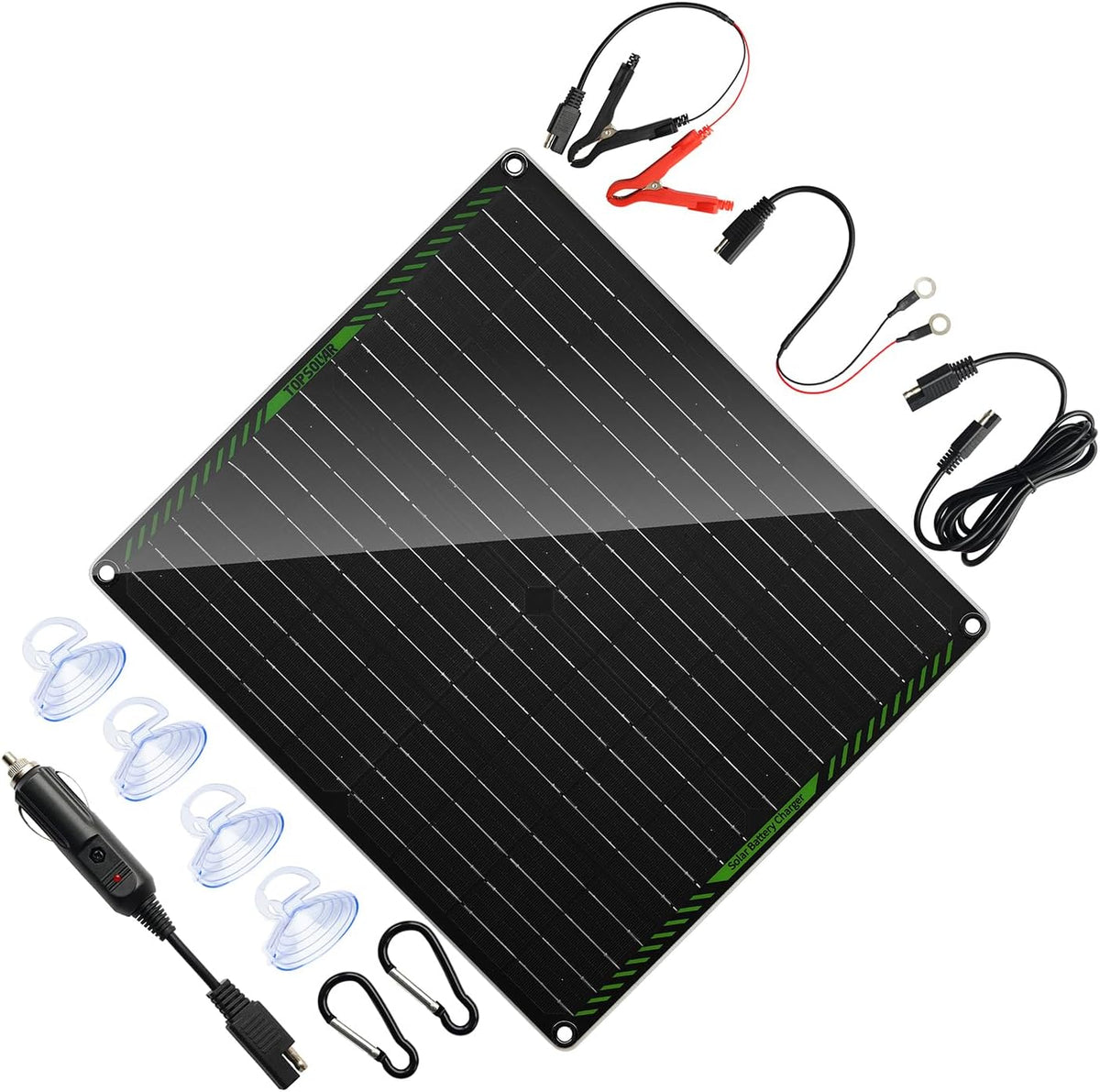 Topsolar 10 Watt 12 Volt Solar Trickle Charger 10W 12V Solar Panel Car Battery Charger Portable Solar Battery Maintainer for Car Motorcycle Boat Marine RV + Cigarette Lighter Plug Alligator Clip