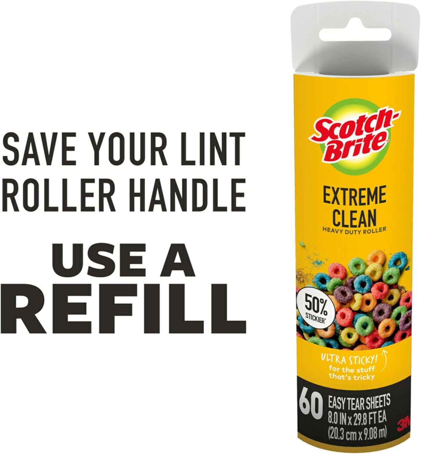 Scotch-Brite Extreme Clean Large Lint Roller, 50% Stickier*, Heavy Duty for Removing Debris and Pet Hair on Clothes, Furniture, Cars, Offices & More, 1 Pack, 60 Adhesive Sheets Total