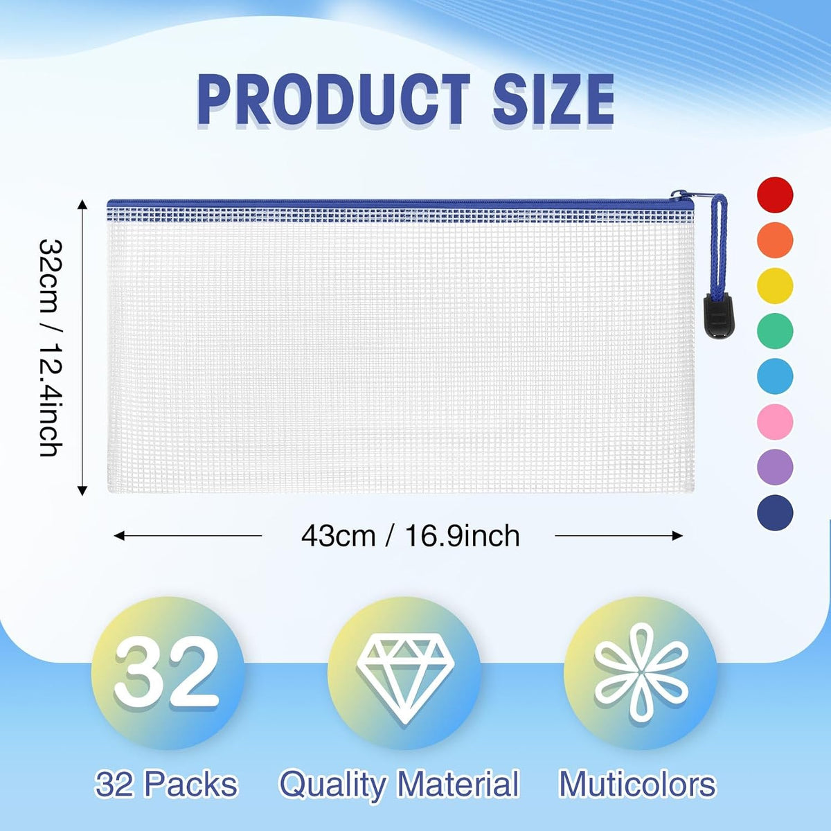 Jetec 32 Mesh Zipper Bags Bikini, Cute Color, 9.5 x 4.5 Inch, 32 Pcs