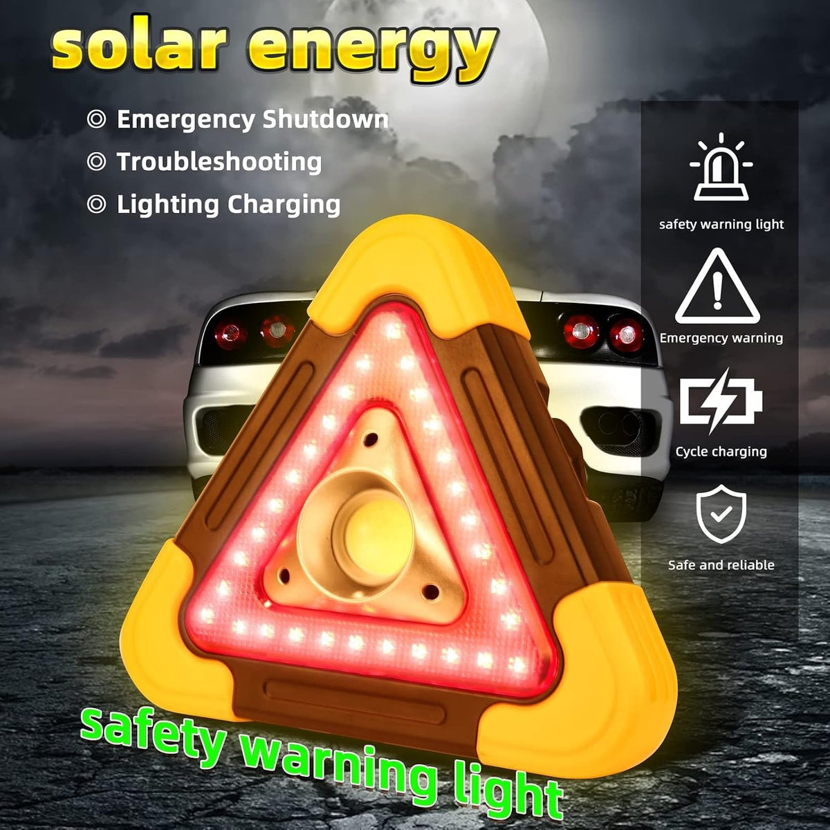 LED Emergency Reflective Triangle – Emergency Warning Triangle for Road Side Safety - Traffic Flares for Parking, Aircraft & Night Traffic Directing – Ambient Light Technology