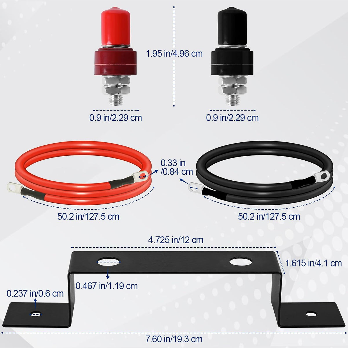 Battery Relocation Kit, Battery Jump Post Kit Heavy Duty Remote Battery Terminals Charging Post with Bracket Cable Compatible with UTV ATV Car Trucks RV Tractor Boat