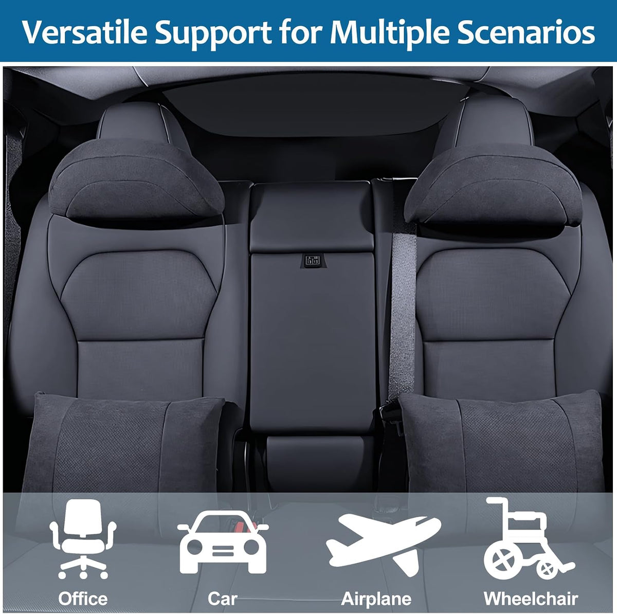 2025 Car Headrest & Lumbar Support Cushion Car Seat Cushion with Neck Pillow & Lumbar Support Kit Ergonomic Seat Headrest and Backseat Universal Fit Headrest Car Pillow for Driving Seat Office
