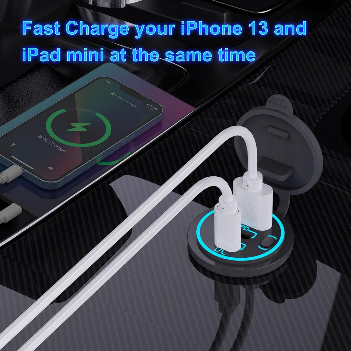 2 Pack 12V USB Outlet Wired Charger Multi Port, Dual PD3.0 USB-C and Quick Charge 3.0 Car Port Socket with Power Switch, Fast Charger for Cell Phone Tablet, Suitable for Car Boat RV Marine ATV
