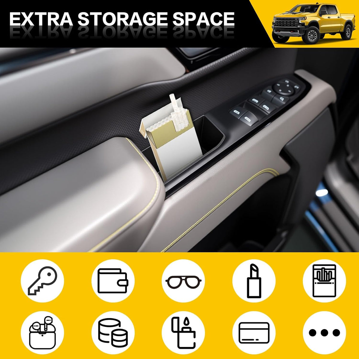 4PCS Door Handle Organizer for 2022-2025 Chevy Chevrolet Silverado/GMC Sierra Front & Rear Door Side Storage Box Phone Pocket Tray Inserts Accessories