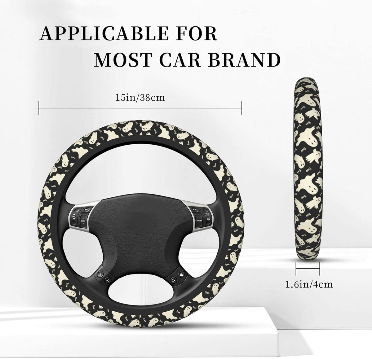 Ghost Pattern Steering Wheel Cover Universal 15 Inch Cute Car Accessories Protector for Women Men
