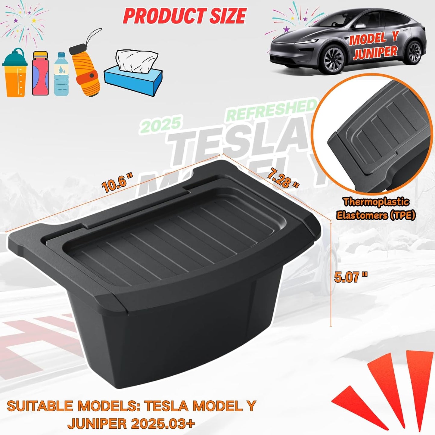 2026 Model Y Juniper Trash Can Back Seat Compatible with New Tesla Model Y Juniper Rear Center Console Floor Organizer Storage Box with Lid Garbage Can - TPE, Black