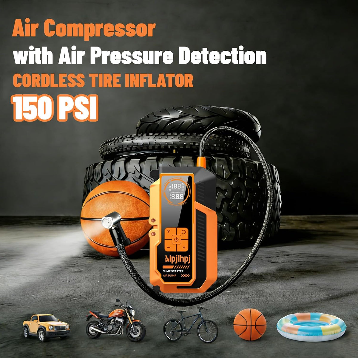 Jump Starter with Air Compressor, 4000A Battery Jumper Starter Portable (8L Gas/6L Diesel) with 150PSI Auto-Shutoff Tire Inflator, 12V Jump Box Car Battery with Lights,Gloves,Car Emergency Kit