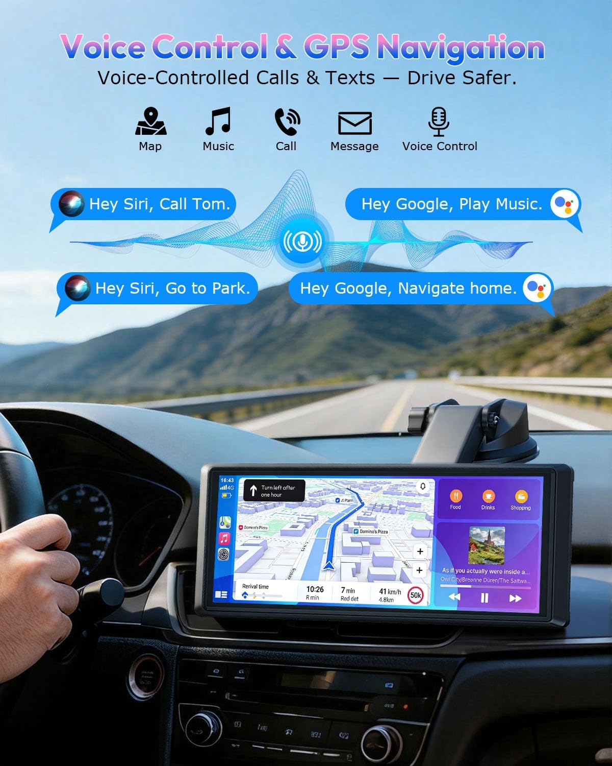 ESSGOO 8.1" Wireless CarPlay & Android Auto Screen for Car with HD Back Cam