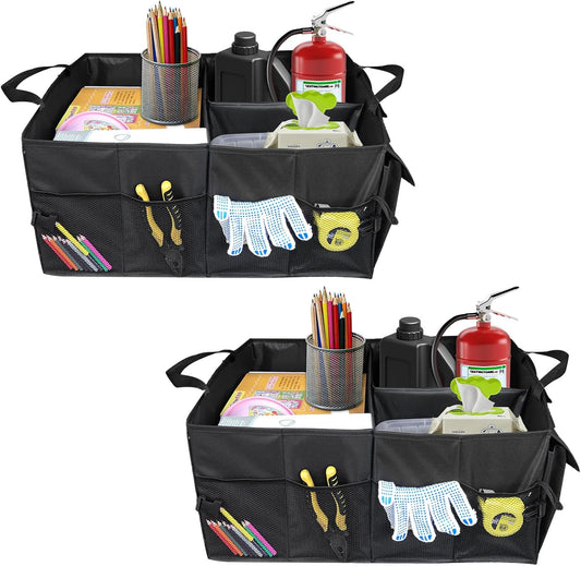Hovom 2PCS Car Trunk Organizer, Collapsible Trunk Backseat Organizer, Multi-Compartment Car Organizers and Storage, Foldable Trunk Storage Organizer for SUV, Road Trip Essentials Accessories (2PCS)