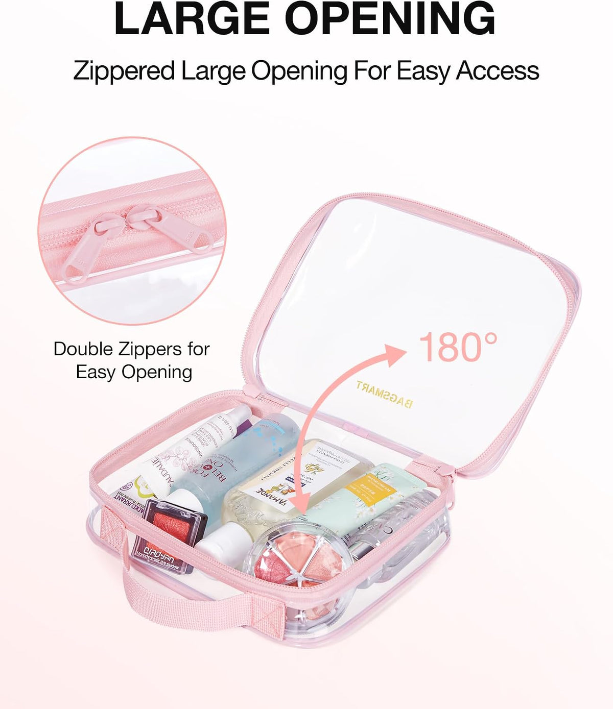 BAGSMART Clear Toiletry Bag with Handle 3-Pack TSA Approved, Pink