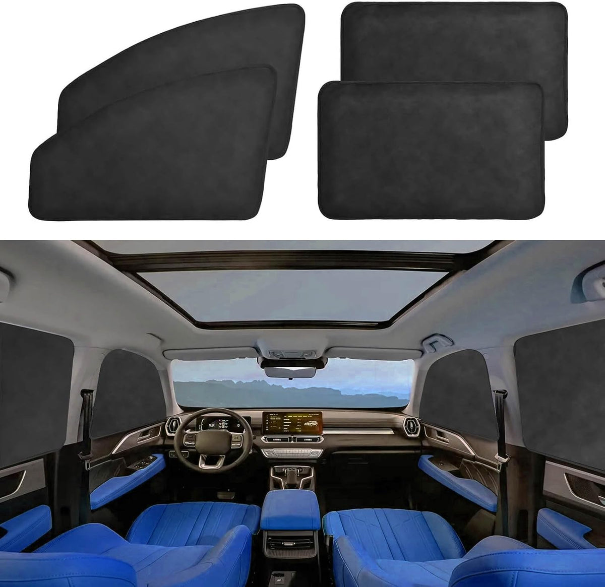 Suede Car Magnetic Window Shades, Keep Cooler Car Curtain - 4pcs