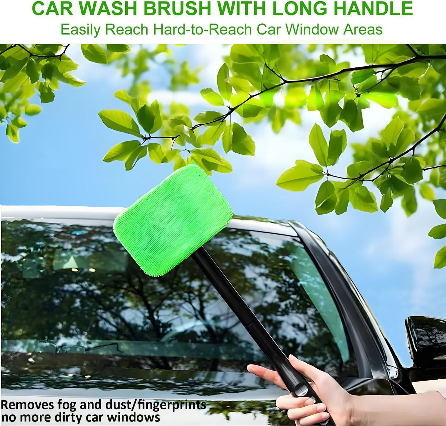 desin Car Windshield Cleaning Tool, Windshield Cleaner with 5 Washable and Reusable Microfiber Pads and Extendable Handle, for Auto Glass Wiper (Green)