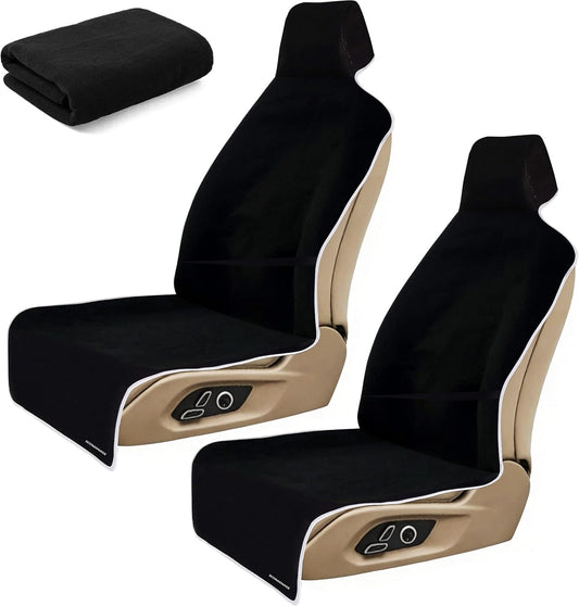 Waterproof Stain Resistant Towel Car Seat Covers，Universal Non-Slip for Gym Workout, Swimming, Beach and Workout Outdoor, Machine Washable(Black,2 Pack)